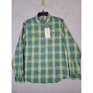 prAna Button Up Flannel Shirt Men's Small Green Yellow Plaid Casual, NWT $79